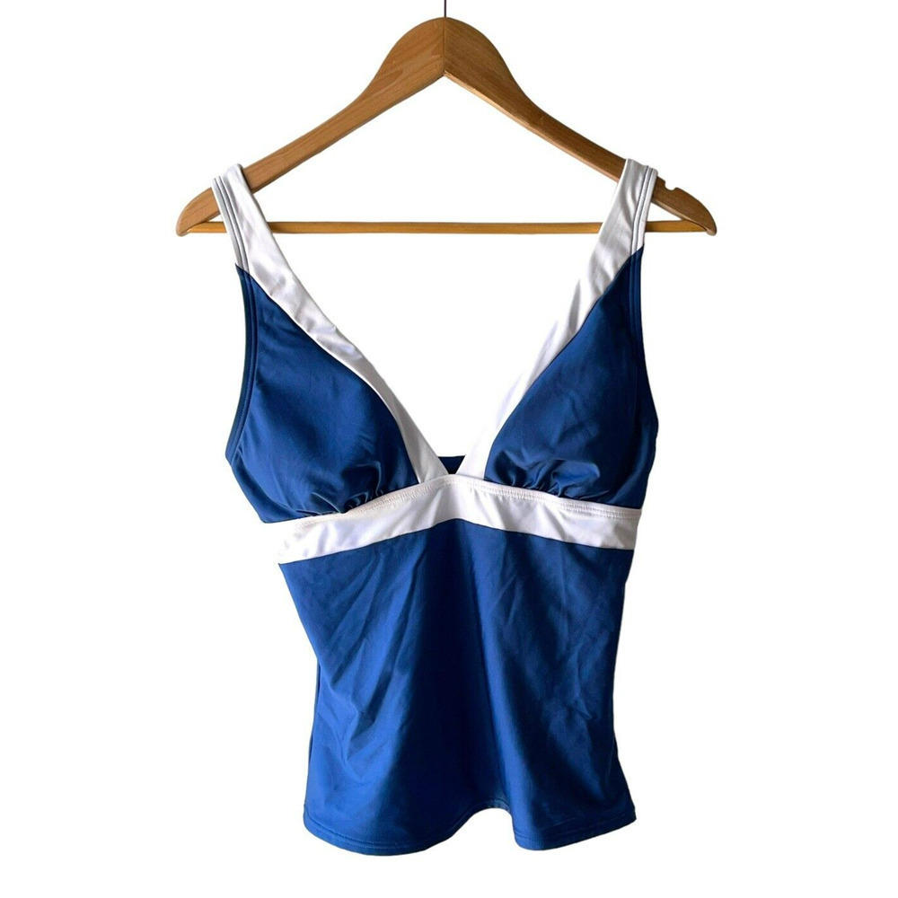 Dkny Size L Blue and White Trim Wireless Tankini Top - New